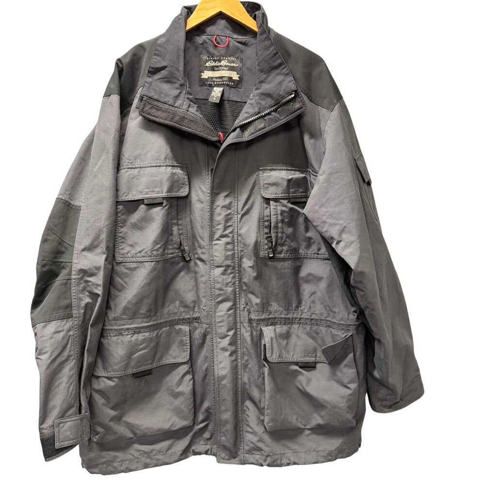 Eddie Bauer WeatherEdge Jacket Mens XLT Gray Full Zip Nylon Outdoor + Pockets‎